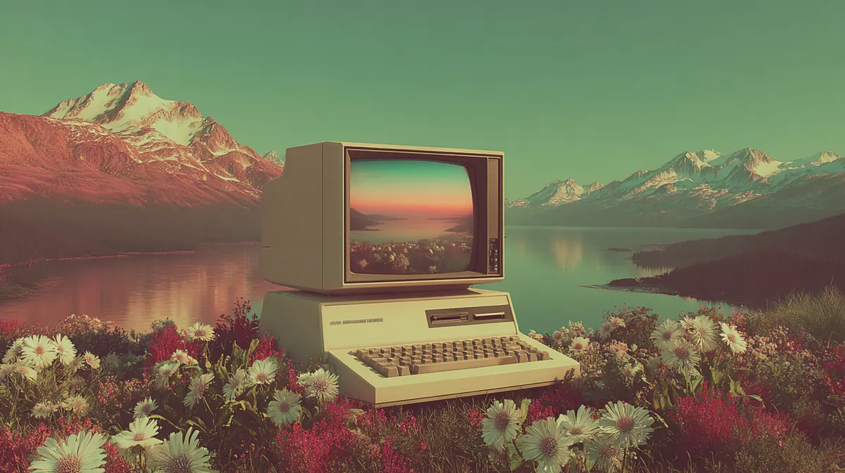 Abstract retro futuristic computer in nature