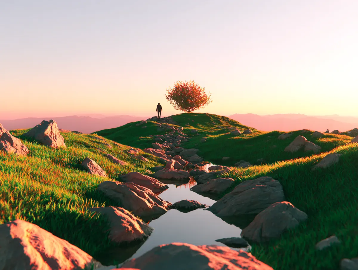 A man walking on a mountain path